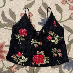 Inner Most Vintage Red Rose Cami, Lace, Black Camisole, Small